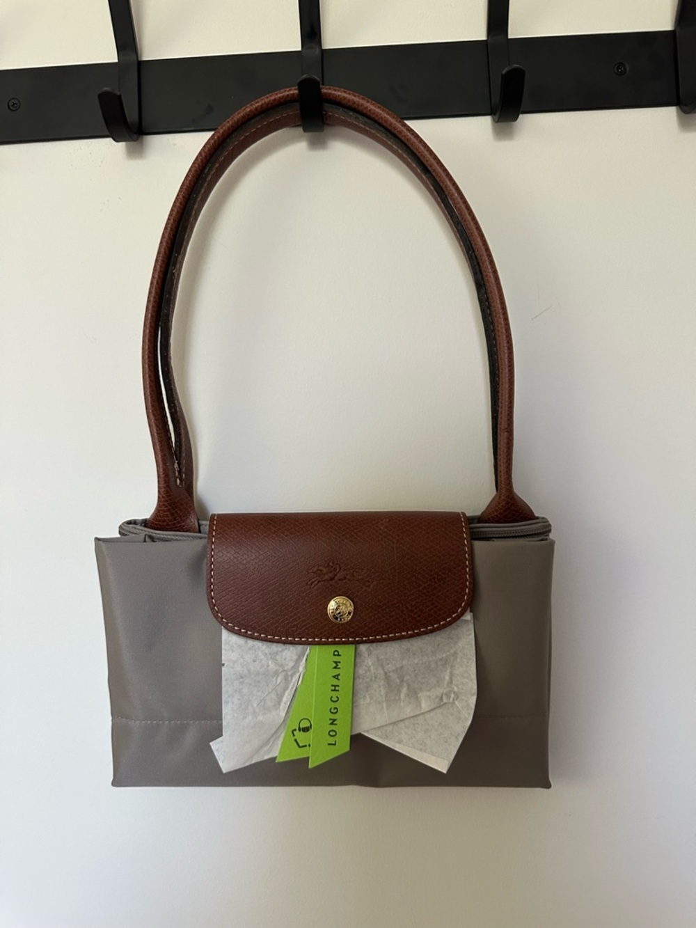 Longchamp Le Pliage Medium Shoulder Tote Taupe Brown Leather Trim NWT - Picture 3 of 4